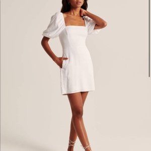 Abercrombie Puff Sleeve Mini Linen Dress White XS